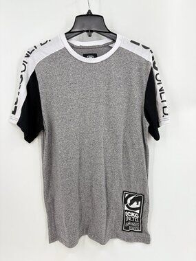 ECHO Unlimited Color Block Gray Black White Crew Neck Tee Shirt Rhino Logo Sz M